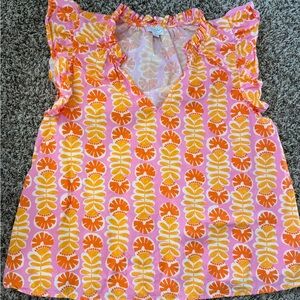 Mud Pie Pink and Orange Floral Blouse